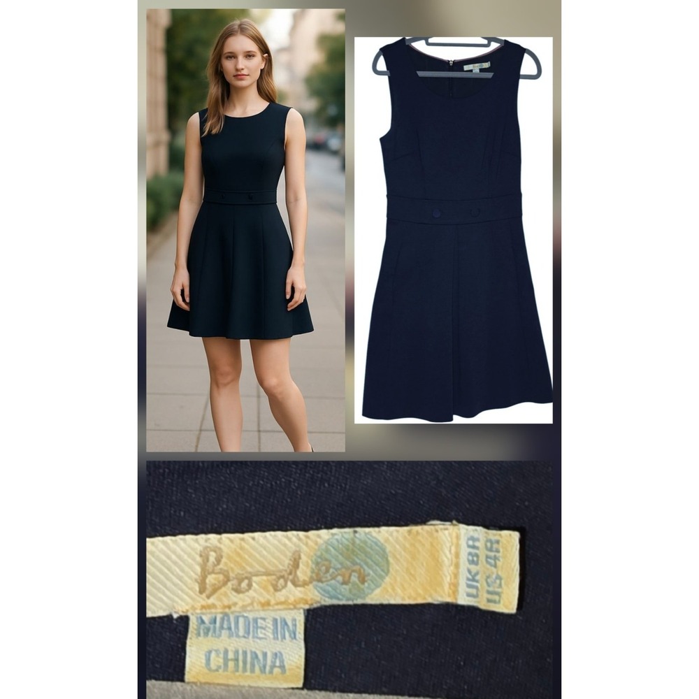 Boden academy Nautical Navy Fitted Ponte Dress Back Zipper Midi Size 4R Eu 8r